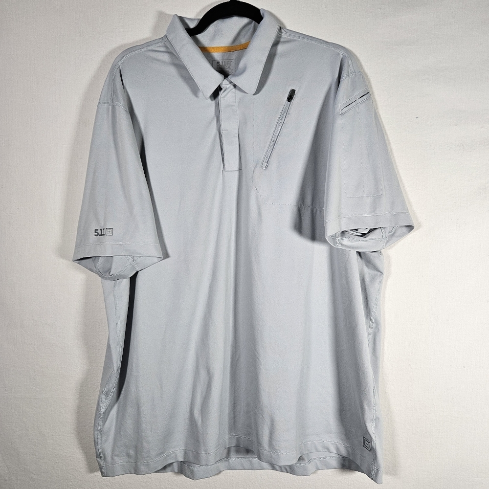 5.11 Tactical Men's XL Polo Short Sleeve Odyssey Chest Pocket Lt Grey Shirt Zip - Picture 2 of 11